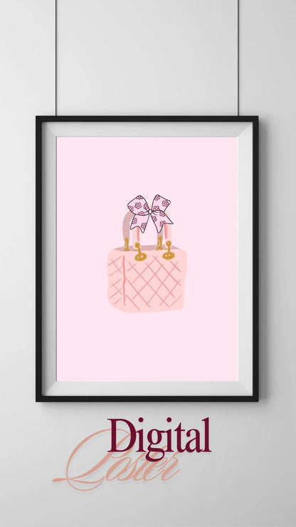 Pink Handbag Wall Art Printable - Digital Download Digital product pink-handbag-wall-art-printable-framed-poster-pink-background My Store
