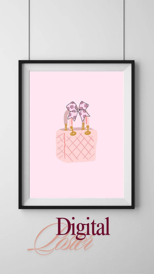 Pink Handbag Wall Art Printable - Digital Download Digital product pink-handbag-wall-art-printable-framed-poster-pink-background My Store