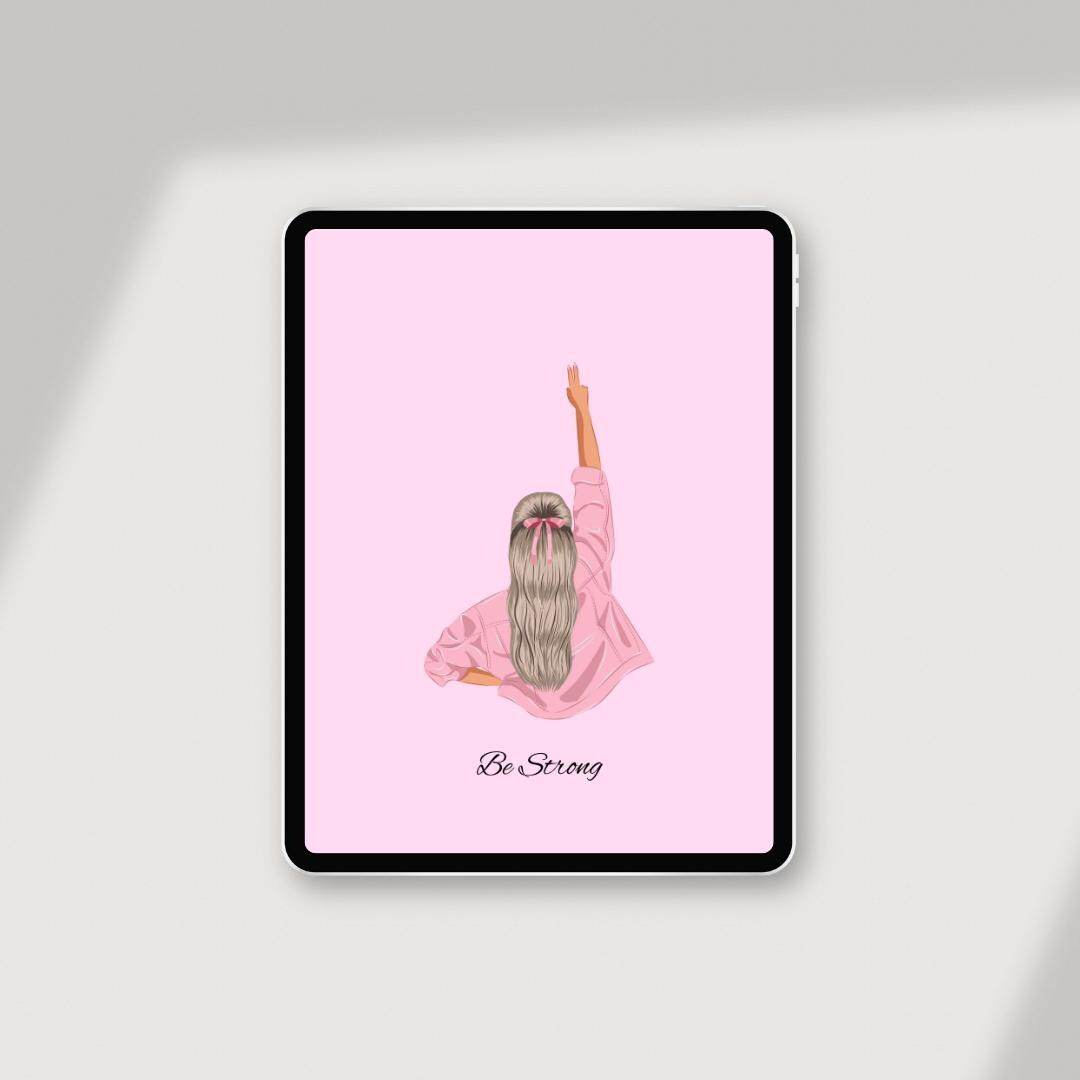 Pink Motivational Phone Wallpaper Digital Download Digital product pink-motivational-phone-wallpaper-ipad-be-strong-illustration My Store