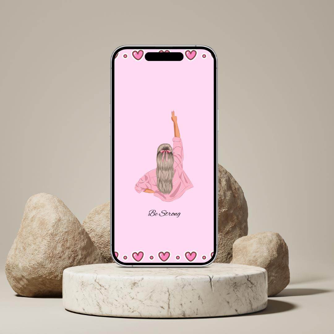 Pink Motivational Phone Wallpaper Digital Download Digital product pink-motivational-phone-wallpaper-iphone-hearts-be-strong My Store