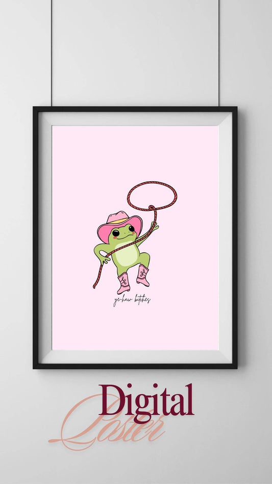 Pink Rodeo Aesthetic Poster Digital Download Digital product pink-rodeo-aesthetic-poster-frog-cowboy-lasso-pink-background My Store