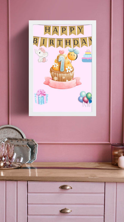 1st Birthday Poster Printable Cute Cupcake Design Digital product printable-1st-birthday-poster-cupcake-banner-framed-white My Store