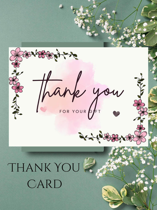 Printable Floral Thank You Card - Elegant Design Digital product printable-floral-thank-you-card-pink-flowers-greenery My Store