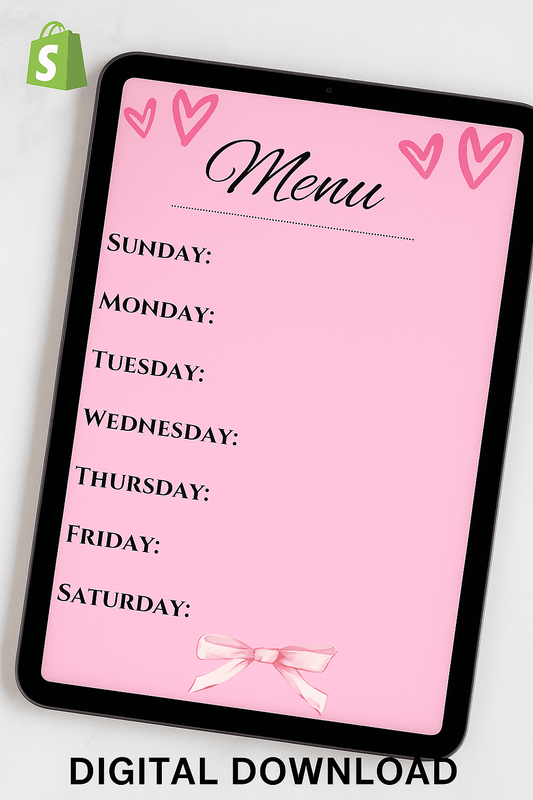 Printable Weekly Menu Planner - Digital Download Digital product printable-weekly-menu-planner-digital-tablet-closeup My Store