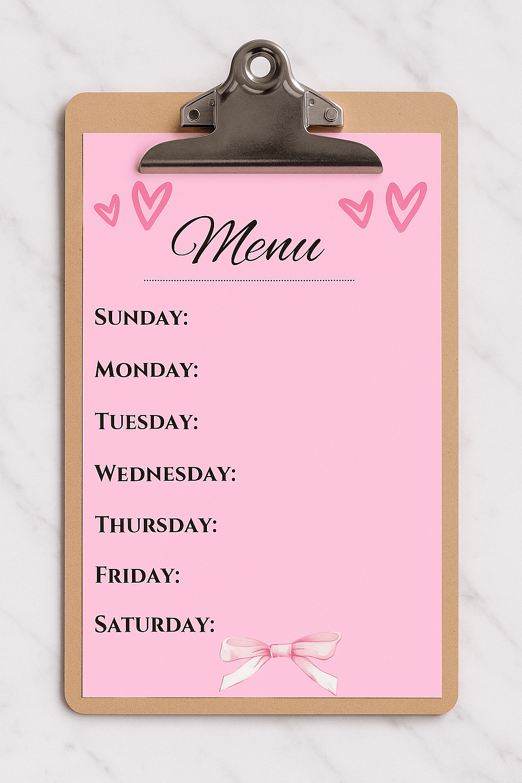Printable Weekly Menu Planner - Digital Download Digital product printable-weekly-menu-planner-pink-paper-clipboard My Store