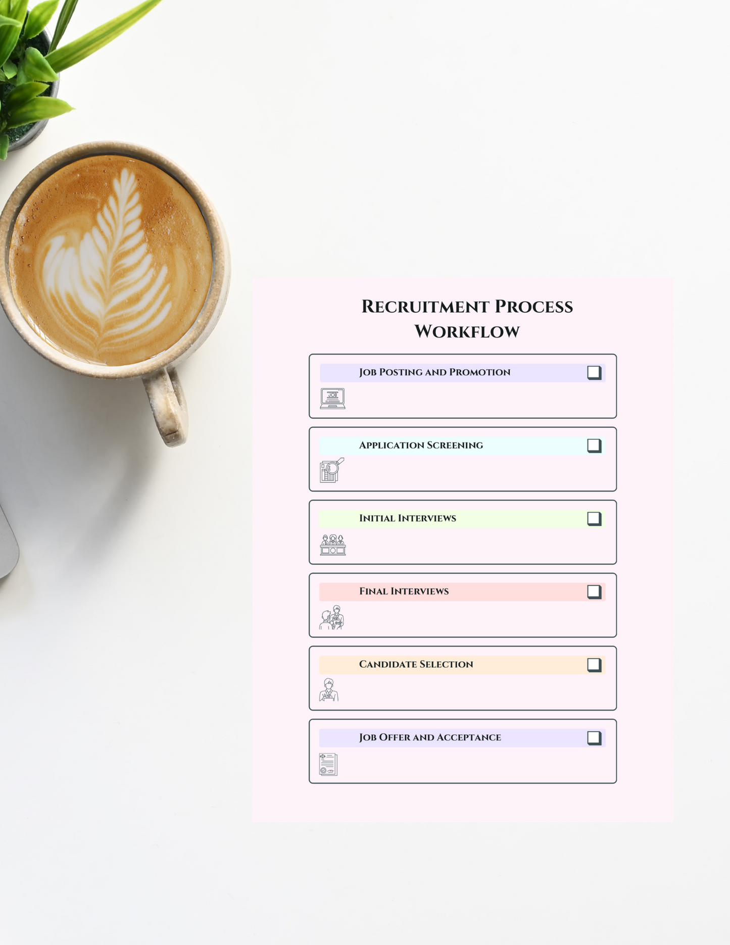 Recruitment Process Workflow Printable Digital product recruitment-process-workflow-printable-with-coffee-cup GirlyDesignUS