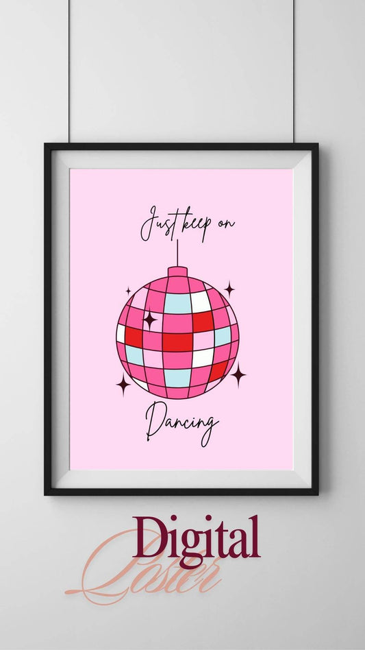 Retro Disco Wall Art Digital Download - Pink Dancing Decor Digital product retro-disco-wall-art-digital-download-pink-dancing-discoball-framed My Store