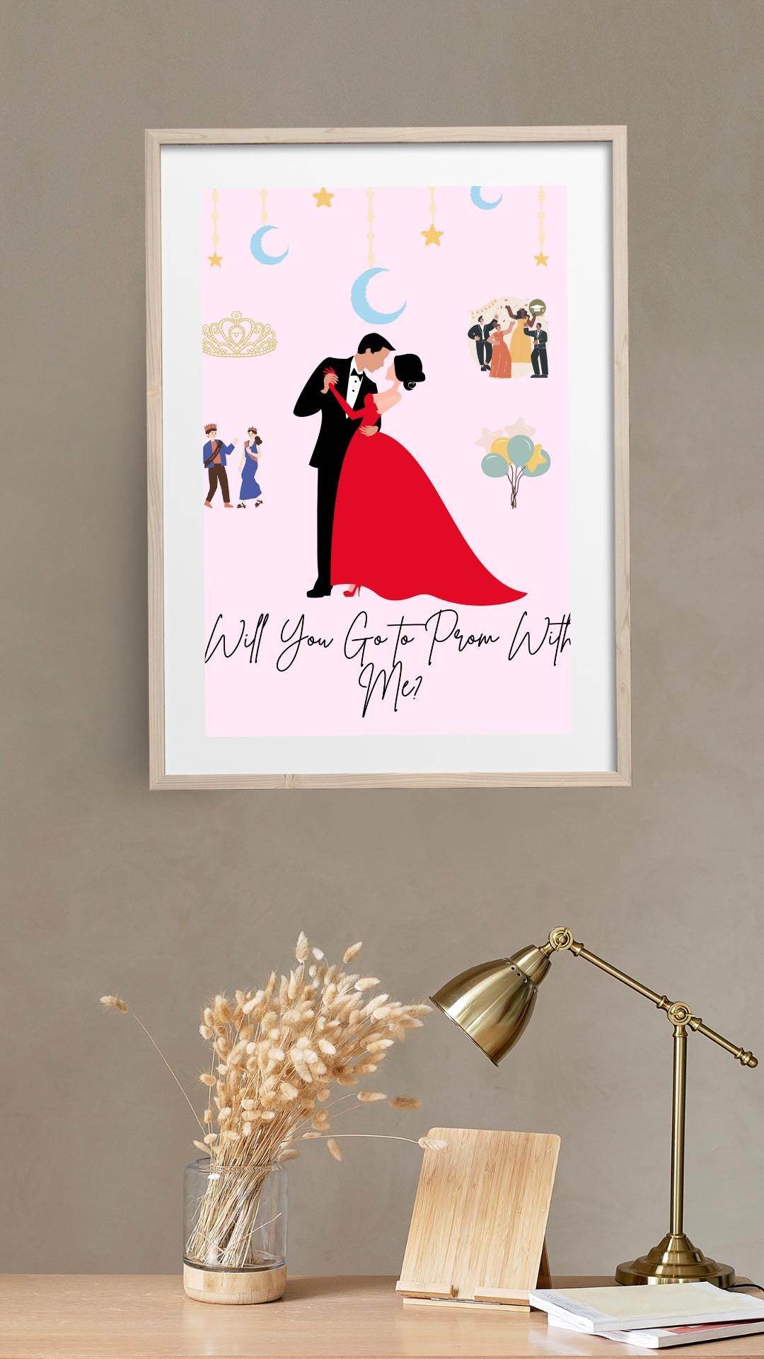 Romantic Prom Proposal Poster Digital Download Digital product romantic-prom-proposal-poster-closeup-light-wood-frame My Store