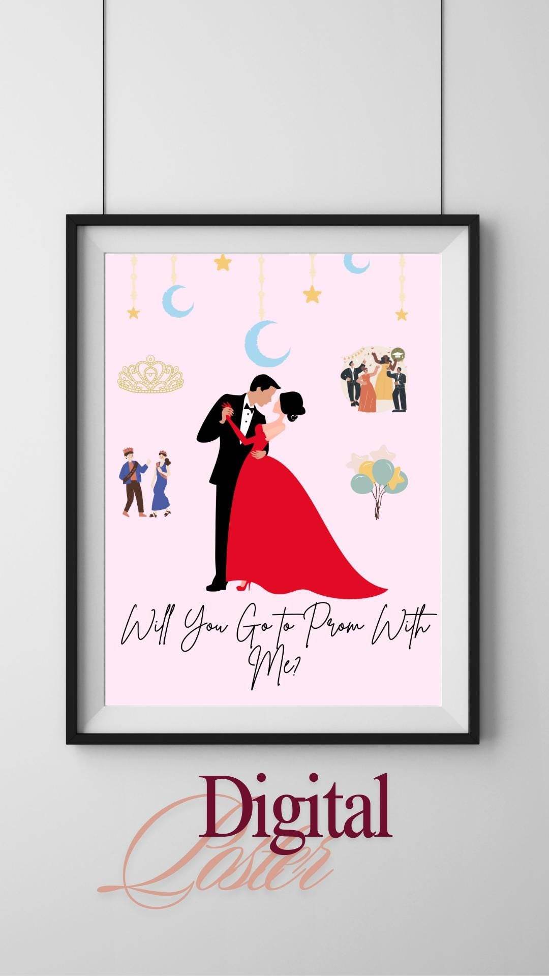 Romantic Prom Proposal Poster Digital Download Digital product romantic-prom-proposal-poster-couple-dancing-red-dress My Store