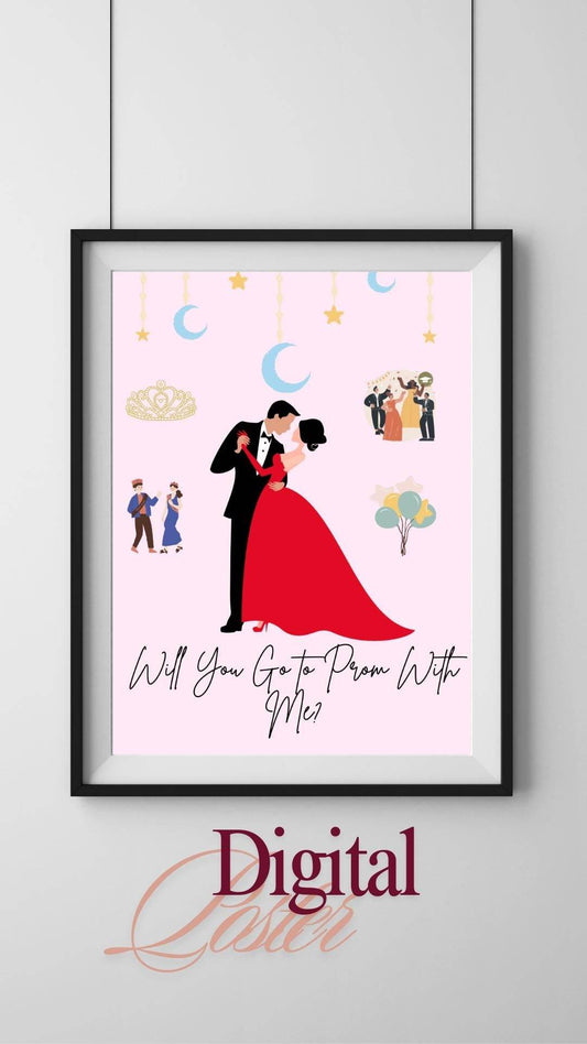 Romantic Prom Proposal Poster Digital Download Digital product romantic-prom-proposal-poster-couple-dancing-red-dress My Store