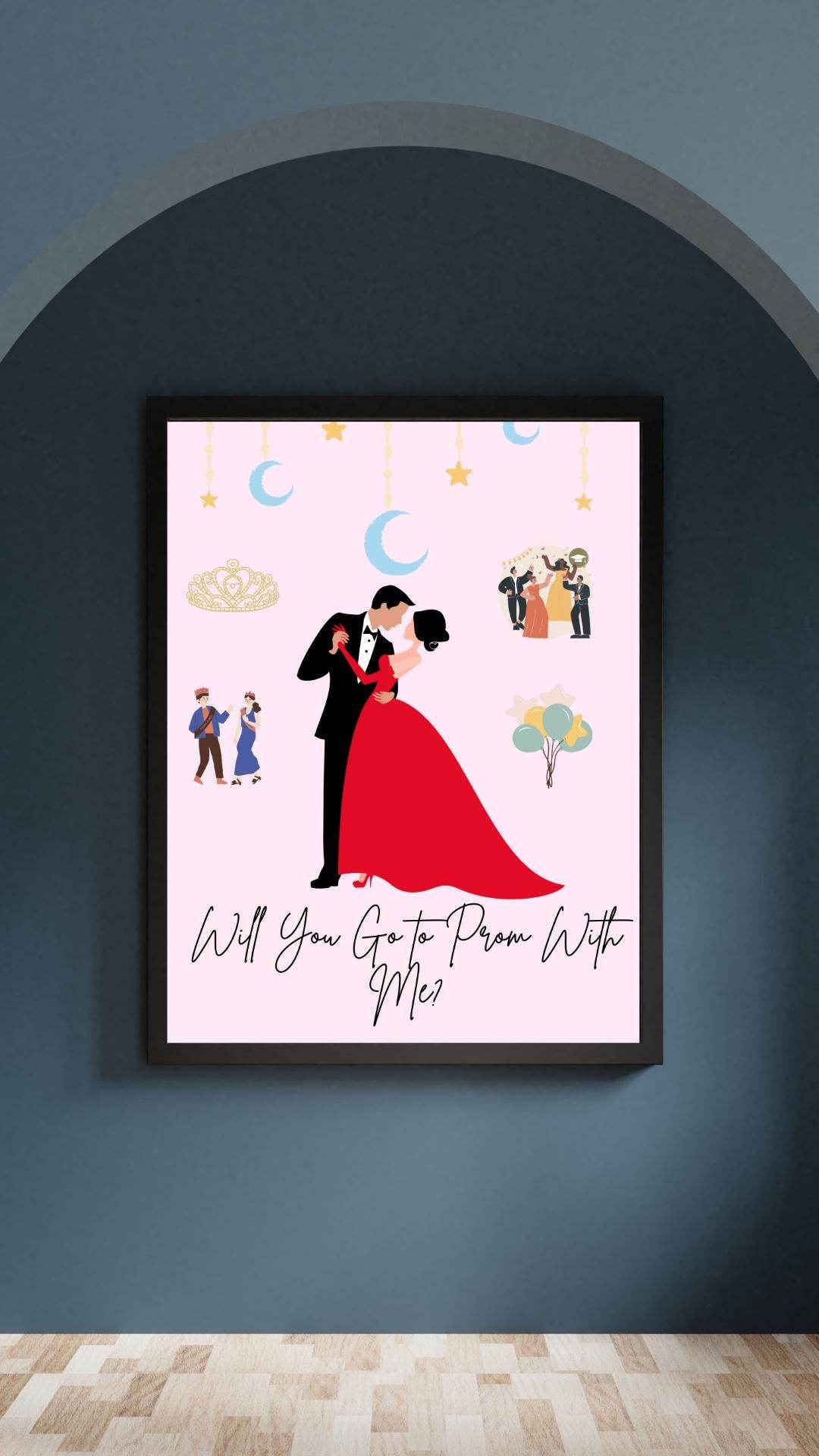 Romantic Prom Proposal Poster Digital Download Digital product romantic-prom-proposal-poster-framed-black-border-blue-wall My Store