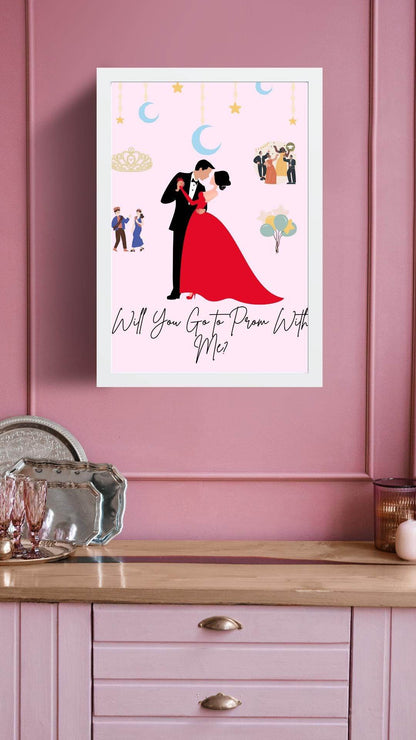 Romantic Prom Proposal Poster Digital Download Digital product romantic-prom-proposal-poster-framed-pink-wall-background My Store