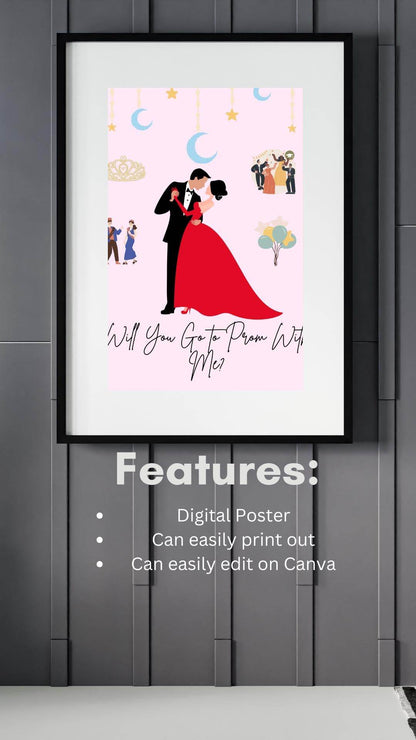 Romantic Prom Proposal Poster Digital Download Digital product romantic-prom-proposal-poster-framed-white-wall-background My Store