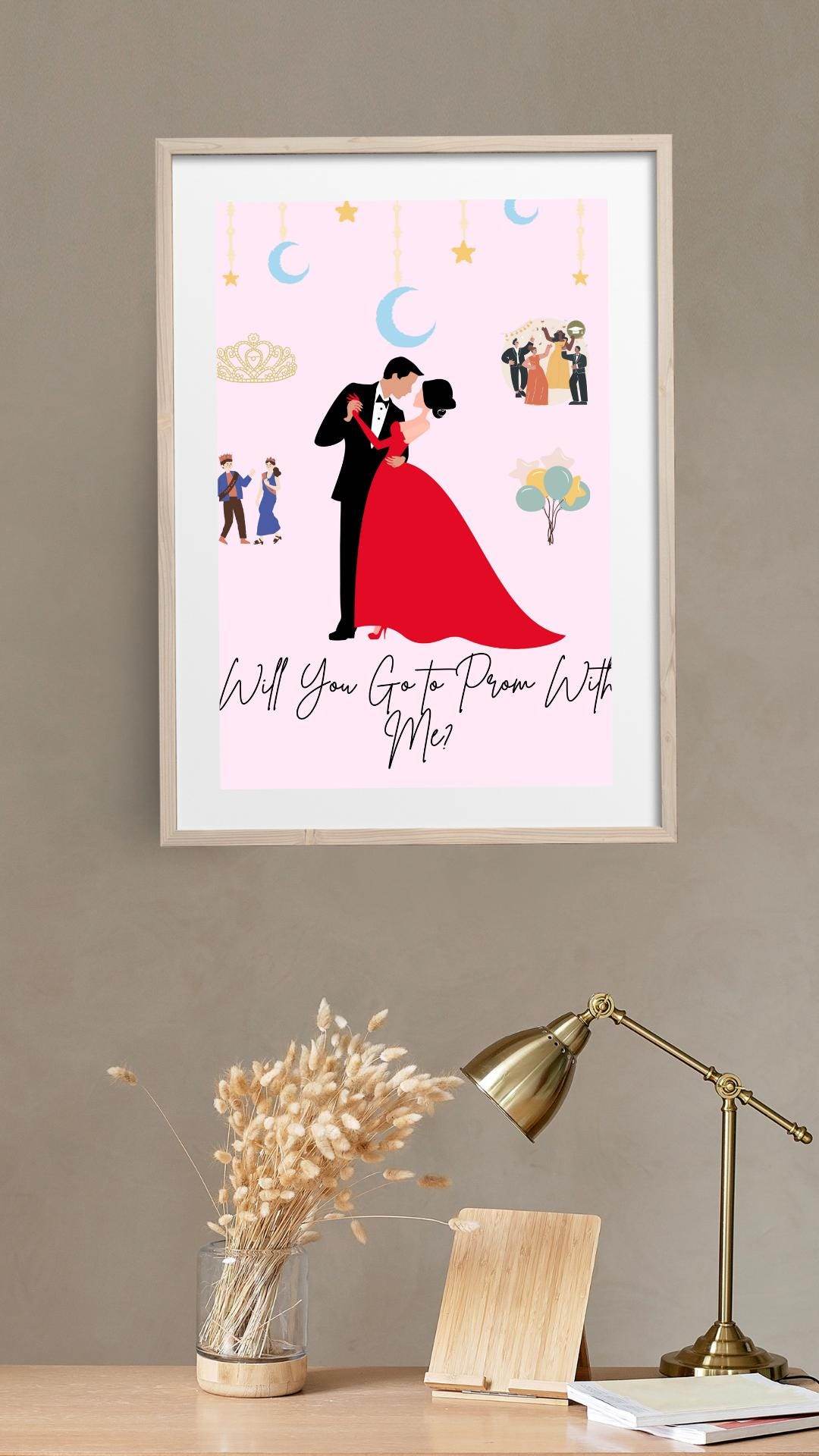 Romantic Prom Proposal Poster Digital Download Digital product romantic-prom-proposal-poster-light-wooden-frame-wall My Store
