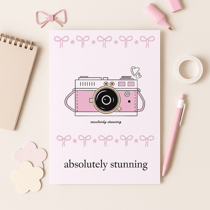 Pink Aesthetic Camera Poster Digital Download Digital product shopify-pink-aesthetic-camera-poster-flatlay-with-notebook-pen My Store