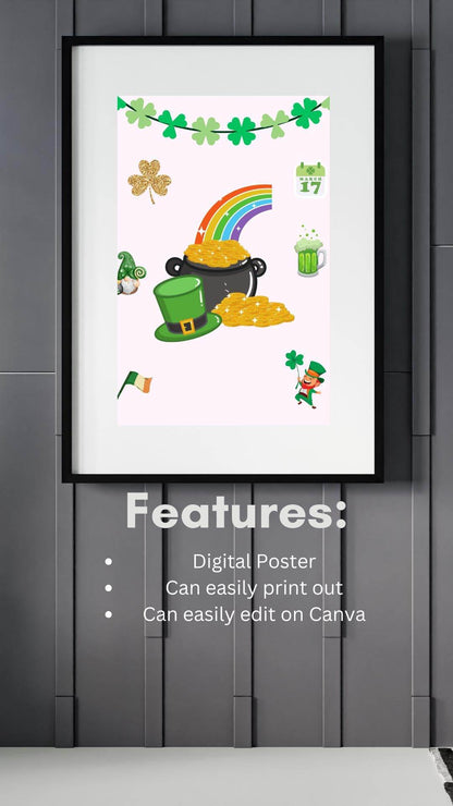 St. Patrick's Day Digital Poster with Rainbow & Gold Digital product st-patricks-day-digital-poster-features-text-description My Store