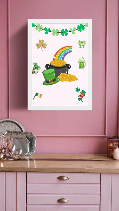 St. Patrick's Day Digital Poster with Rainbow & Gold Digital product st-patricks-day-digital-poster-pink-background-decor My Store