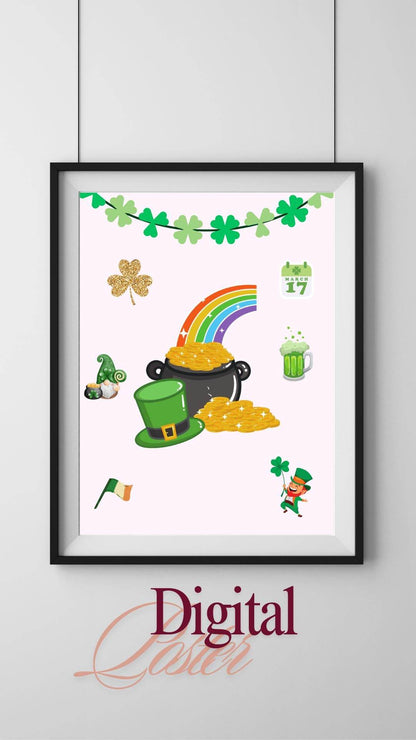 St. Patrick's Day Digital Poster with Rainbow & Gold Digital product st-patricks-day-digital-poster-pot-gold-rainbow My Store
