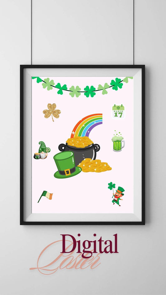 St. Patrick's Day Digital Poster with Rainbow & Gold Digital product st-patricks-day-digital-poster-pot-gold-rainbow My Store
