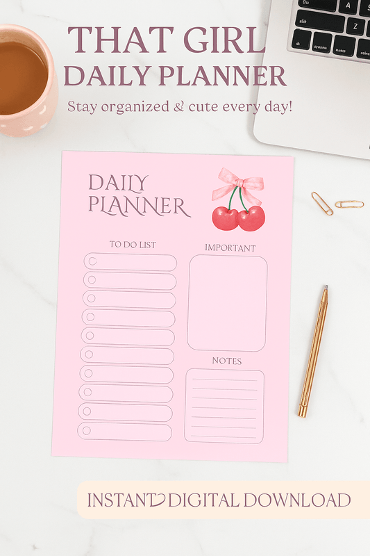 GirlyDesignUS That Girl Aesthetic Planner - Digital Download Digital product that-girl-aesthetic-planner-daily-planner-cherry-design-gold-pen GirlyDesignUS