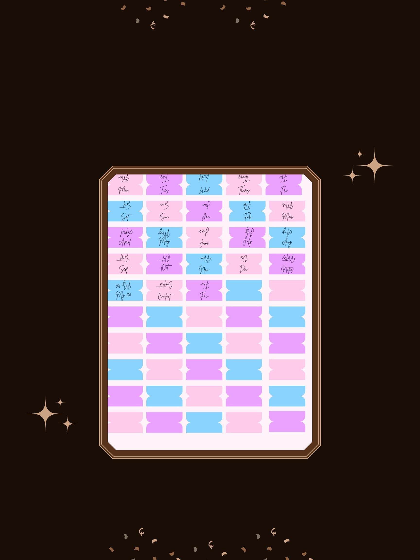 Aesthetic Digital Planner Tabs - Pink & Blue Digital product vendor-aesthetic-digital-planner-tabs-pastel-monthly-labels-brown-black-background My Store