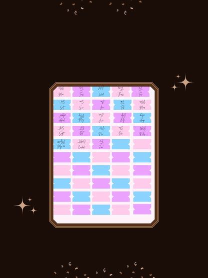 Aesthetic Digital Planner Tabs - Pink & Blue Digital product vendor-aesthetic-digital-planner-tabs-pastel-monthly-labels-brown-black-background My Store