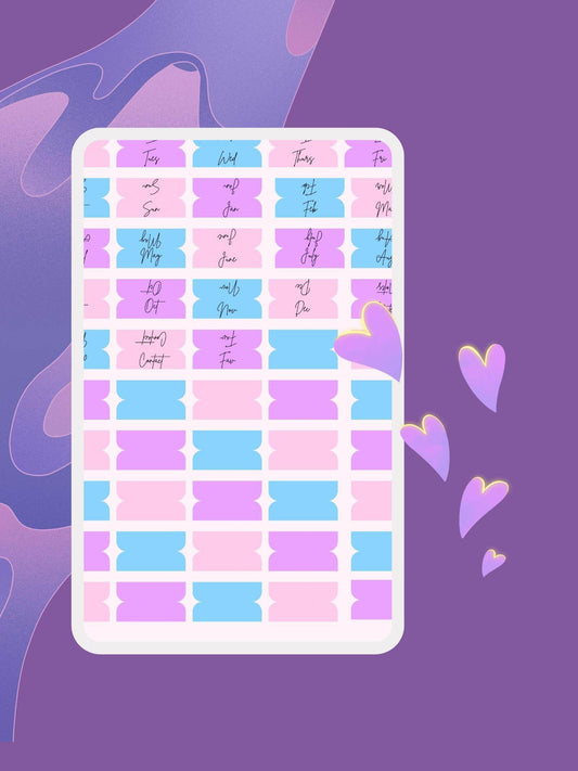 Aesthetic Digital Planner Tabs - Pink & Blue Digital product vendor-aesthetic-digital-planner-tabs-pastel-monthly-labels-on-purple-phone-background My Store