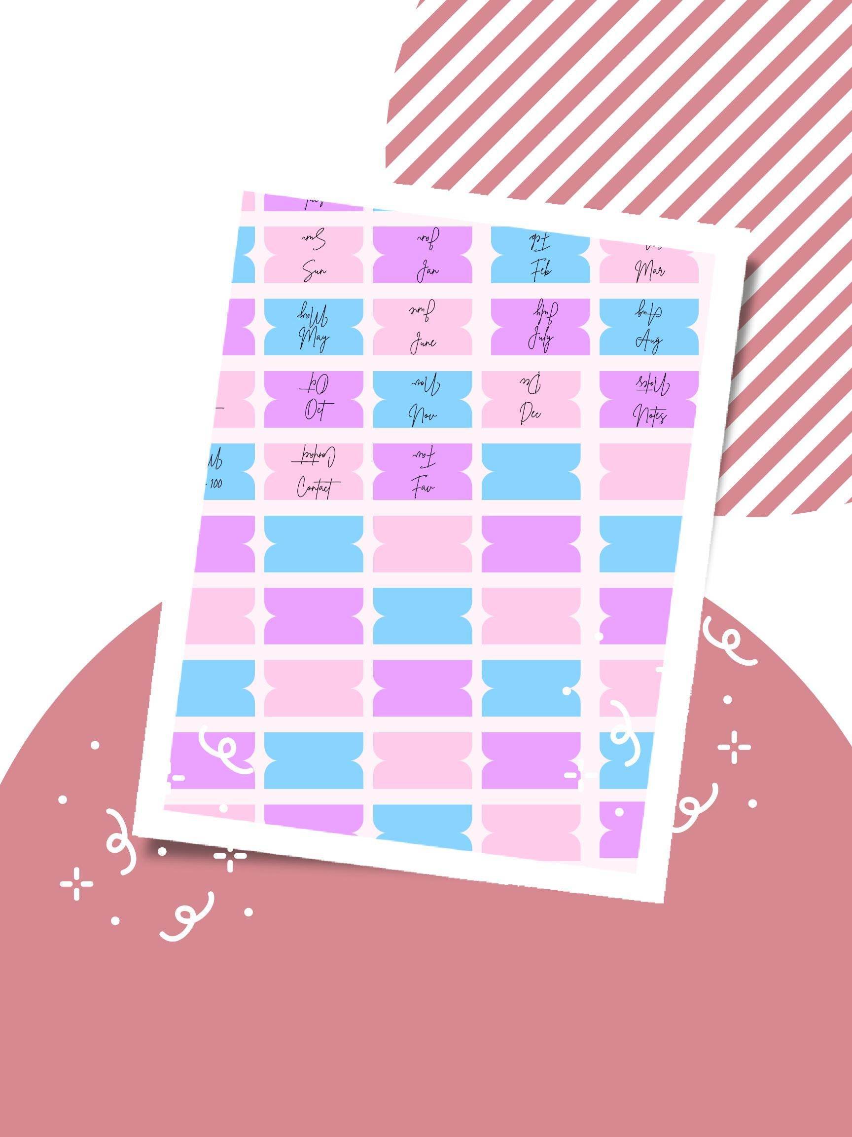 Aesthetic Digital Planner Tabs - Pink & Blue Digital product vendor-aesthetic-digital-planner-tabs-pastel-monthly-labels-pink-striped-background My Store