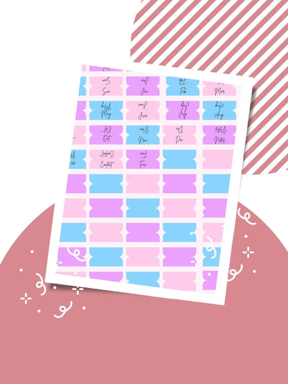 Aesthetic Digital Planner Tabs - Pink & Blue Digital product vendor-aesthetic-digital-planner-tabs-pastel-monthly-labels-pink-striped-background My Store