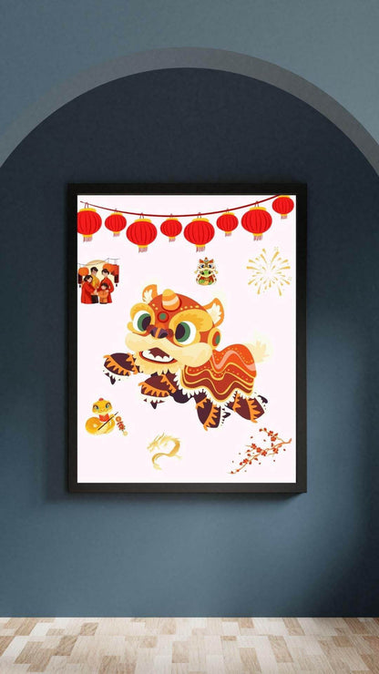 Chinese New Year Wall Art Digital Download Digital product vendor-chinese-new-year-wall-art-lion-dance-black-frame My Store