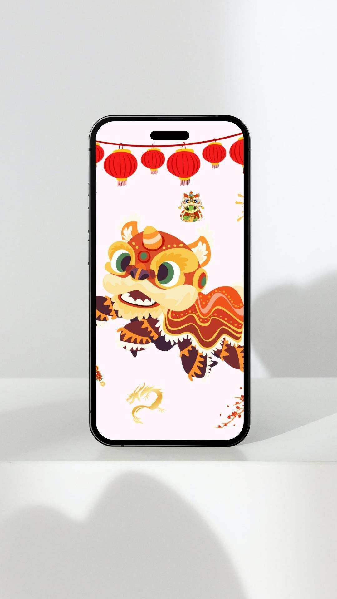 Chinese New Year Wall Art Digital Download Digital product vendor-chinese-new-year-wall-art-lion-dance-mobile-display My Store