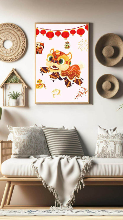 Chinese New Year Wall Art Digital Download Digital product vendor-chinese-new-year-wall-art-lion-dance-room-decor-style My Store