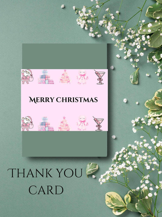Pink Aesthetic Christmas Card Digital Download Digital product vendor-pink-aesthetic-christmas-card-on-green-floral-background My Store