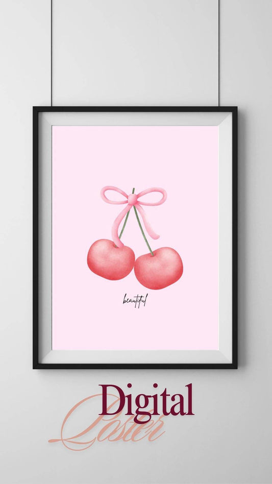 Pink Cherry Wall Art Digital Download Digital product vendor-pink-cherry-wall-art-framed-pink-background My Store
