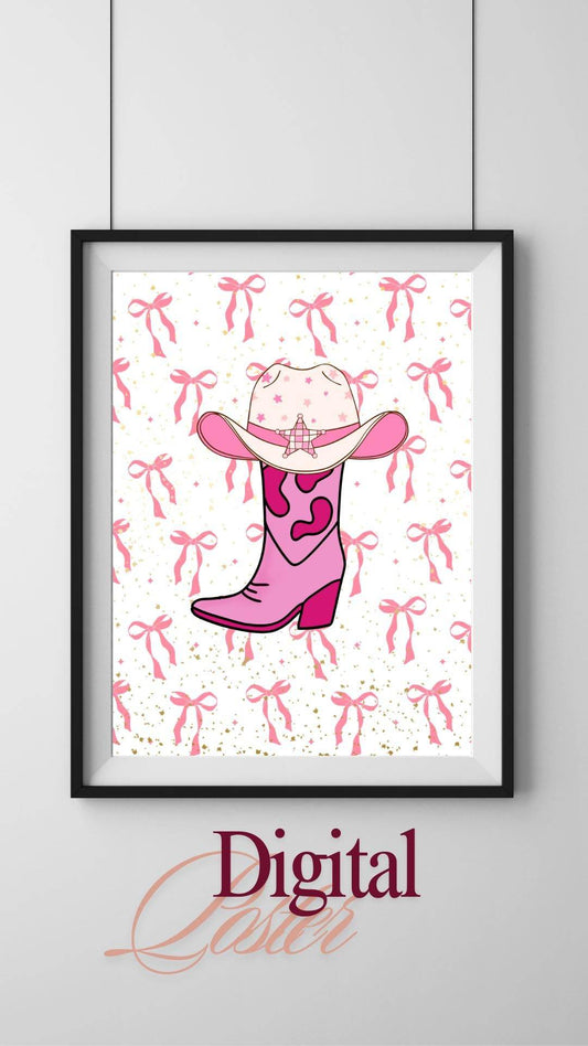 Pink Cowgirl Wall Art Digital Download Digital product vendor-pink-cowgirl-wall-art-pink-boot-hat-pattern My Store