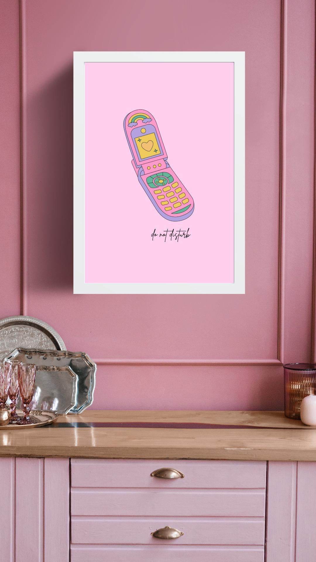 90s Nostalgia Digital Print Flip Phone Art Digital product wall-decor-closeup-90s-nostalgia-digital-print-pink-flip-phone My Store