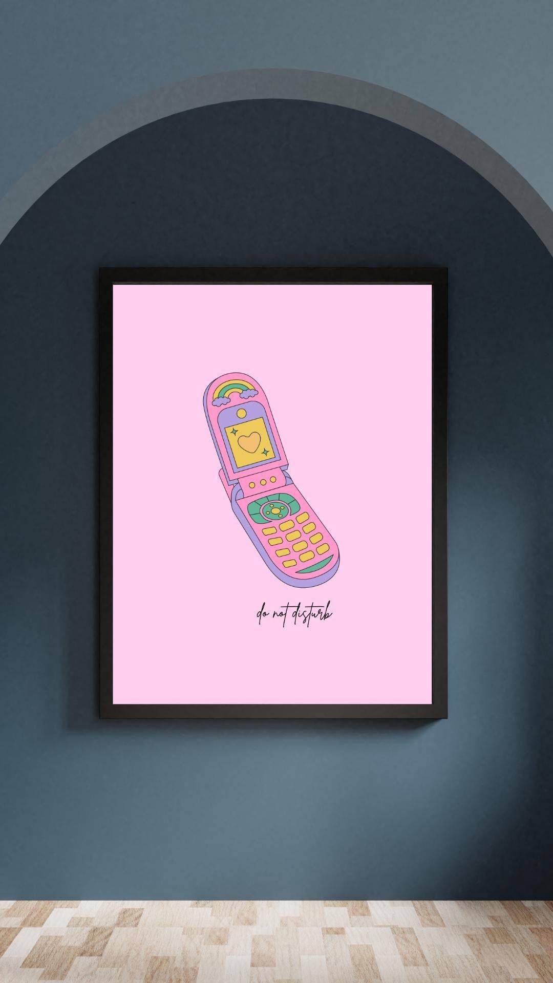 90s Nostalgia Digital Print Flip Phone Art Digital product wall-hung-frame-90s-nostalgia-digital-print-pink-flip-phone My Store
