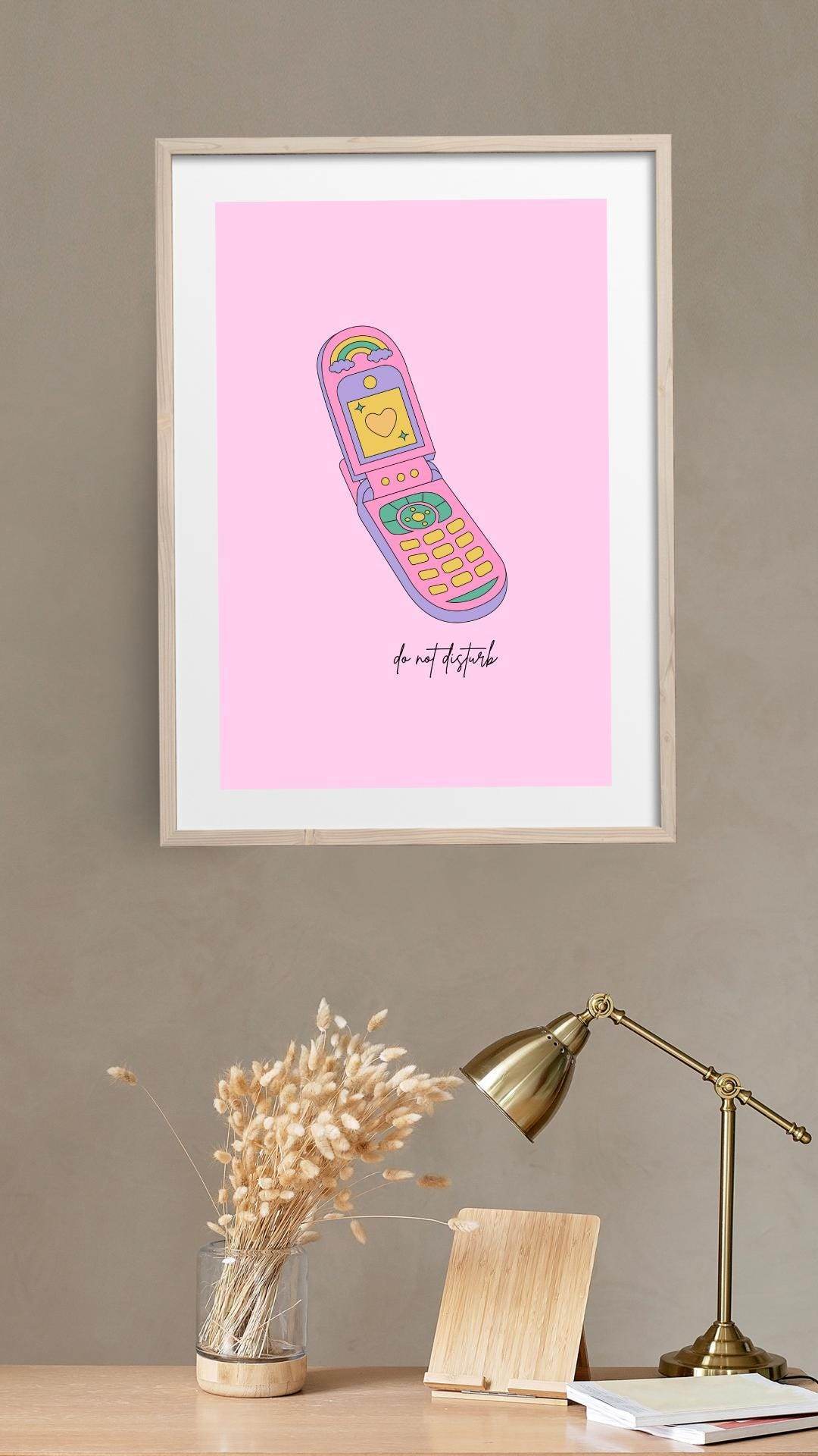 90s Nostalgia Digital Print Flip Phone Art Digital product wood-frame-90s-nostalgia-digital-print-pink-flip-phone My Store